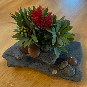 Ikebana Ceramic Vase with Natural Stone Design